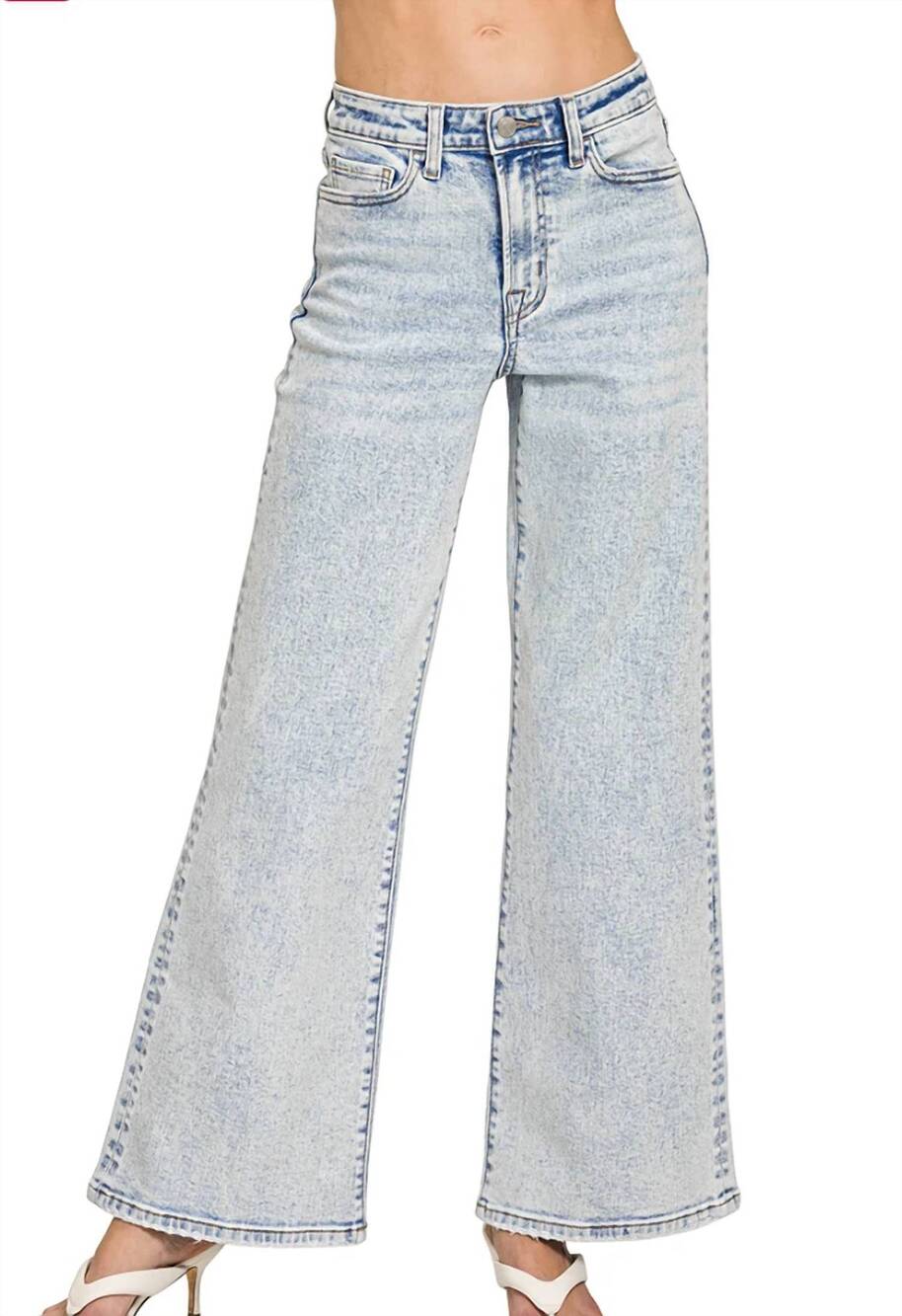NEW ZENANA crawford denim wide leg jeans in acid wash